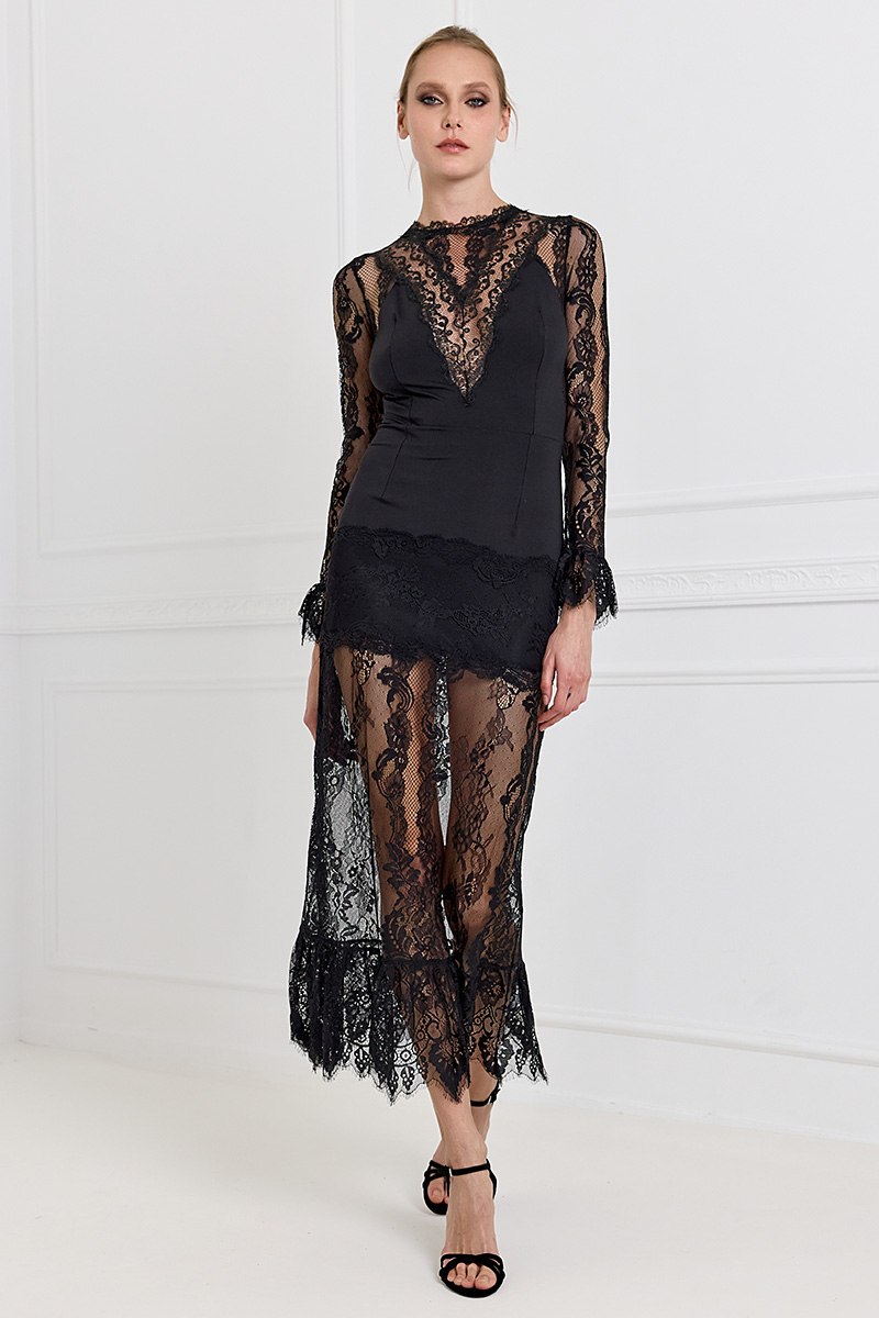 Lace Maxi Dress - BLACK