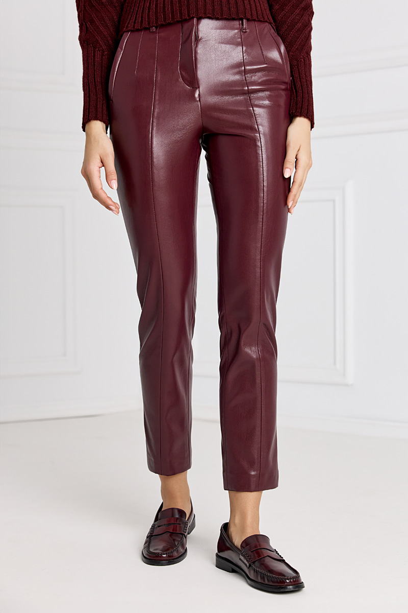 NA-KD button front faux leather pants in burgundy | ASOS