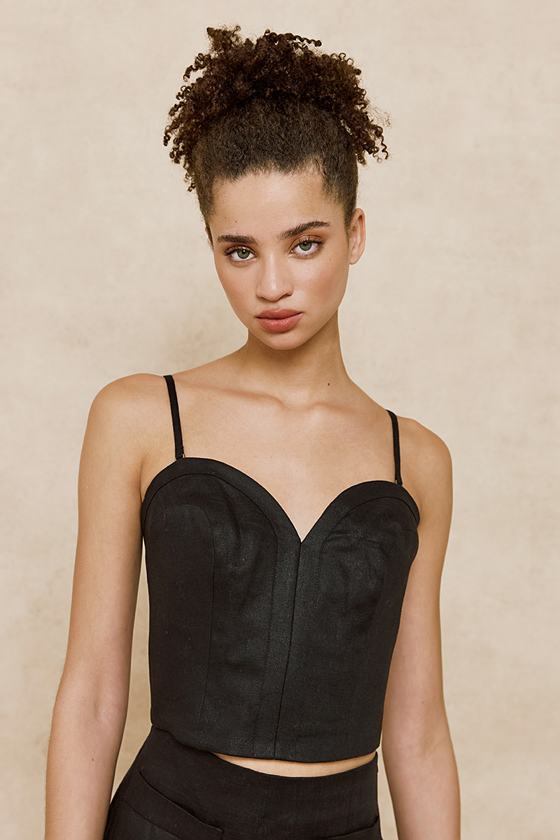 LINEN BUSTIER WITH DETACHABLE STRAPS