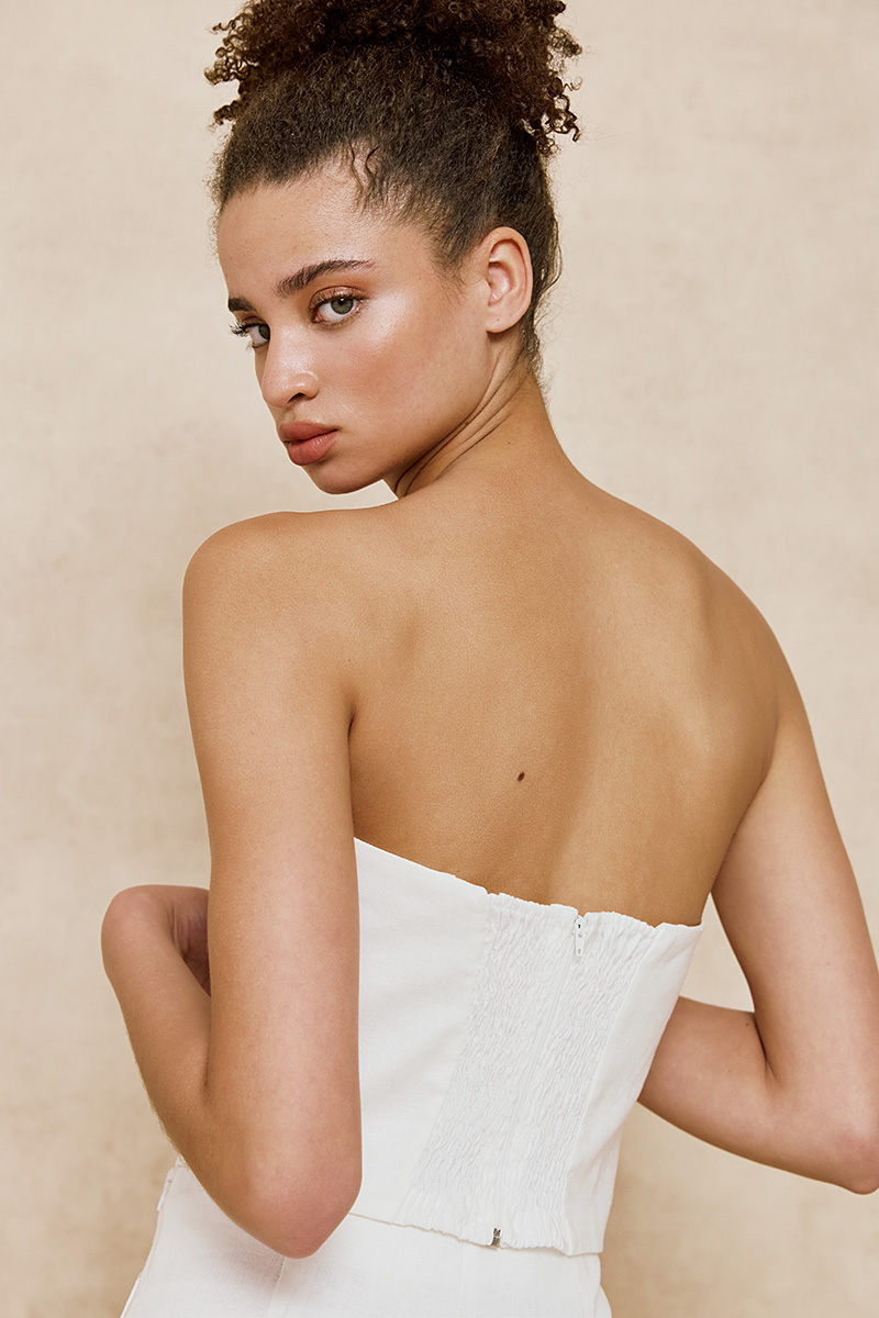 LINEN BUSTIER WITH DETACHABLE STRAPS