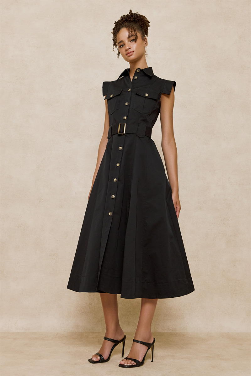 MIDI DRESS WITH BUTTONS AND COLLAR