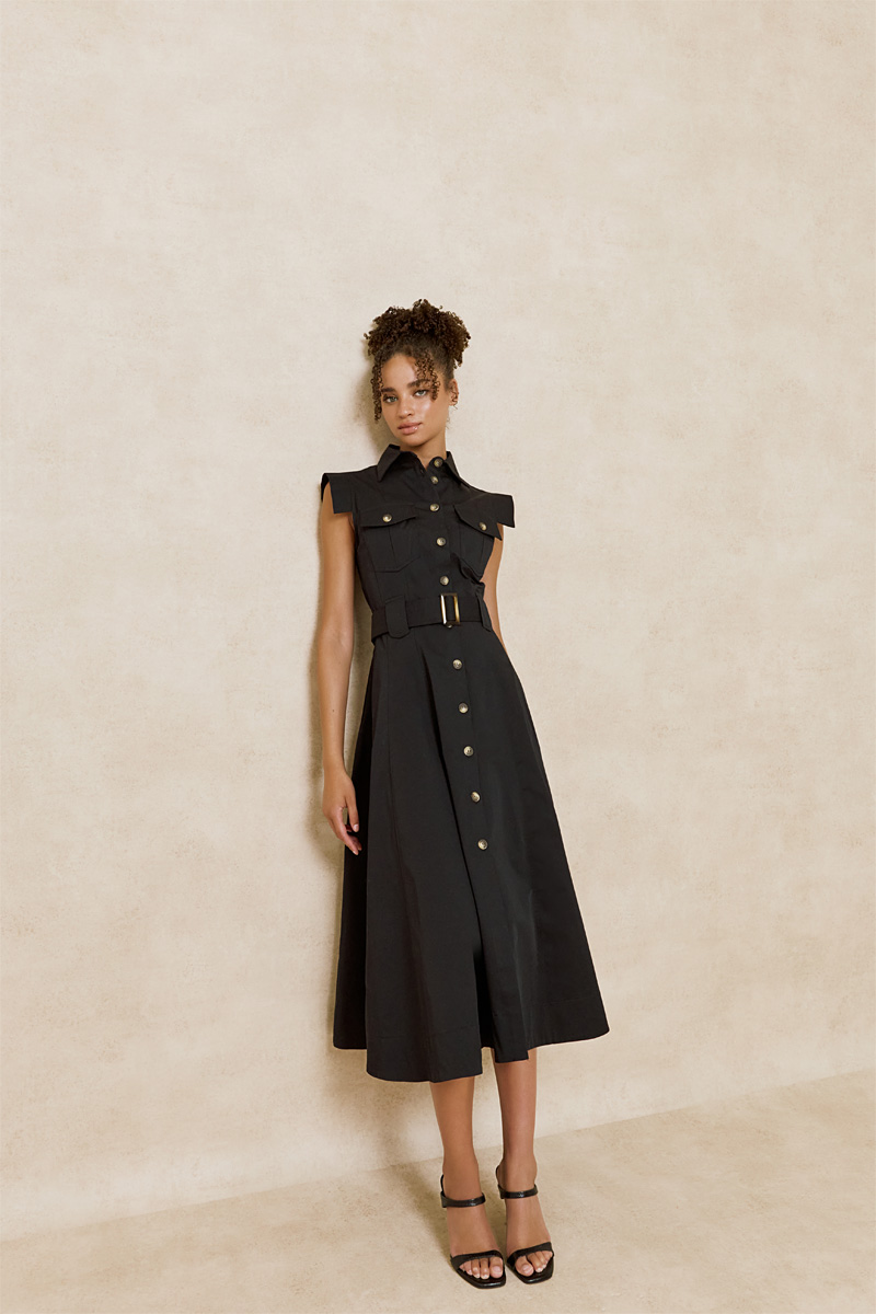 MIDI DRESS WITH BUTTONS AND COLLAR