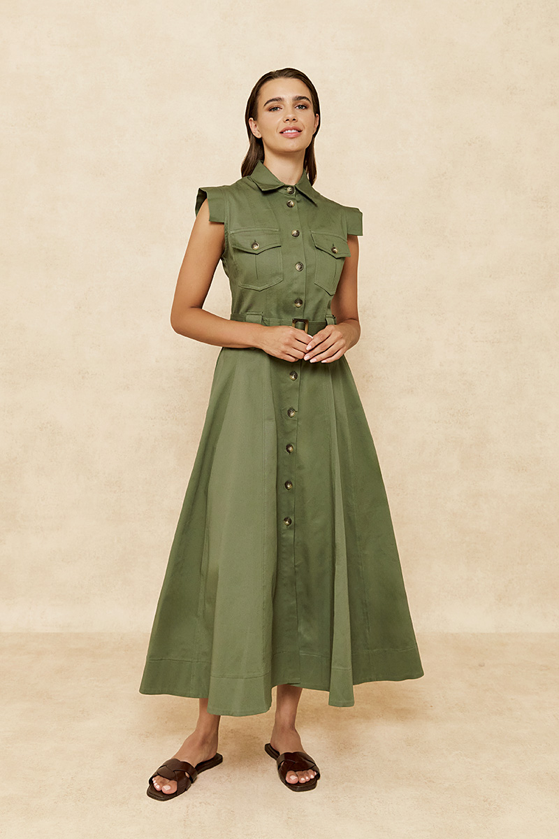 MIDI DRESS WITH BUTTONS AND COLLAR