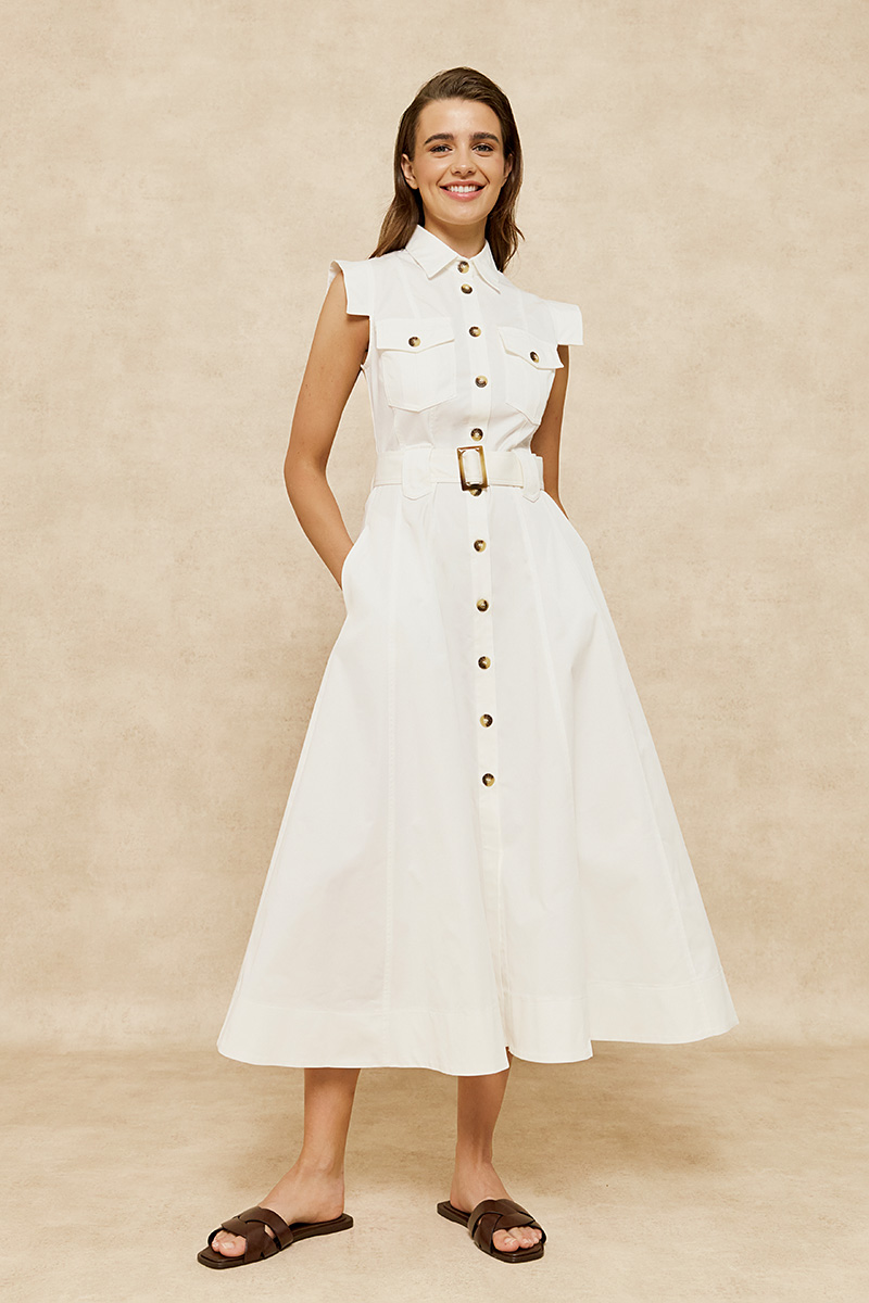 MIDI DRESS WITH BUTTONS AND COLLAR