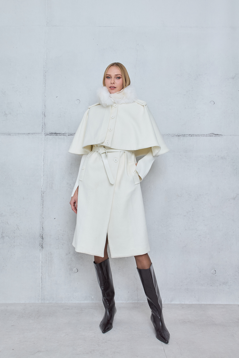 WOOL SLEEVELESS COAT WITH DETACHABLE CAPE