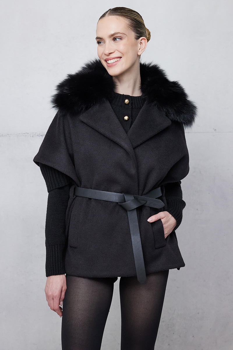 WOOL COAT WITH BELT AND FUR