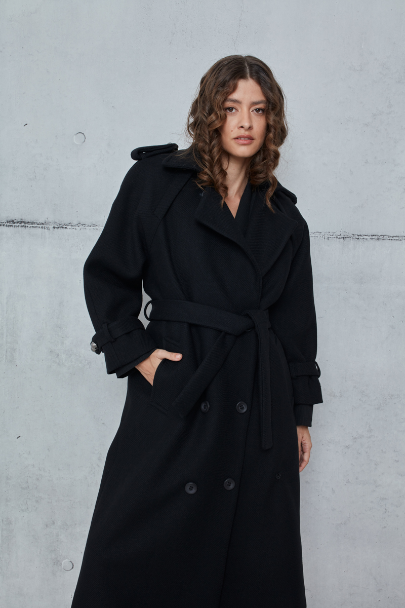 WOOL DOUBLE-BREASTED COAT WITH BELT