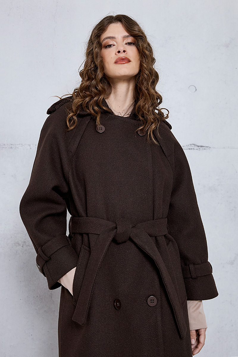 WOOL DOUBLE-BREASTED COAT WITH BELT