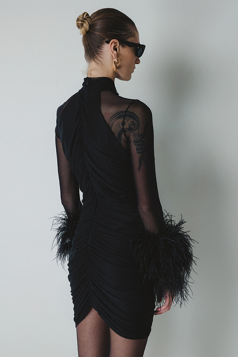 ΜΙΝΙ DRESS WITH FEATHER ON THE SLEEVES