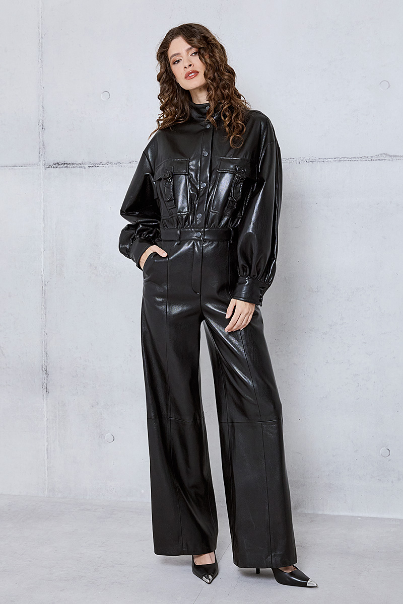 FAUX LEATHER JUMPSUIT BLACK Zini Boutique