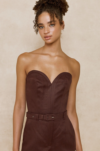 LINEN BUSTIER WITH DETACHABLE STRAPS