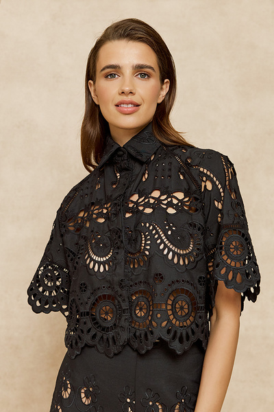 CROP LACE SHIRT WITH COLLAR