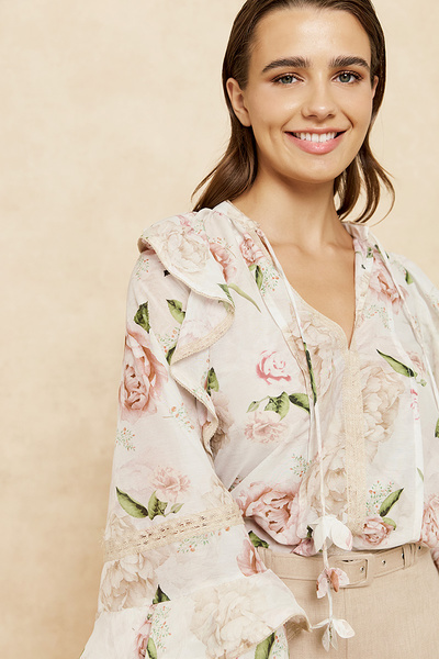 PRINTED SHIRT WITH FRILL