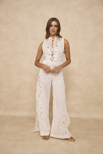 LINEN TROUSER WITH EMBROIDERY