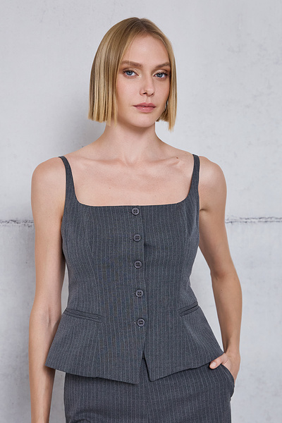 STRIPED VEST WITH SQUARE NECK