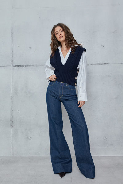 FLARED DENIM TROUSERS