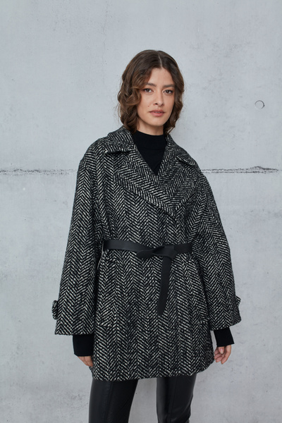 HERRINGBONE COAT WITH BELT