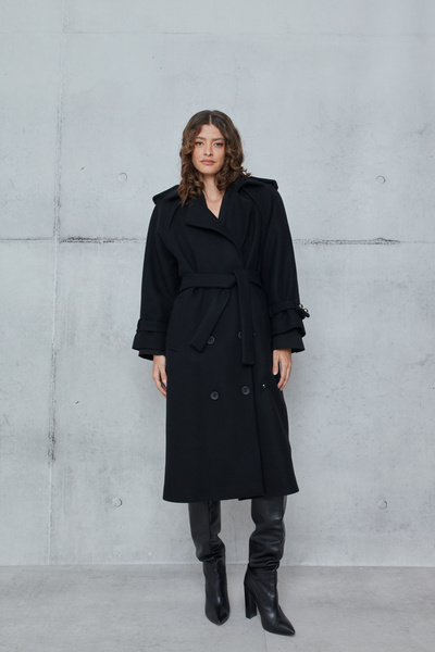 WOOL DOUBLE-BREASTED COAT WITH BELT