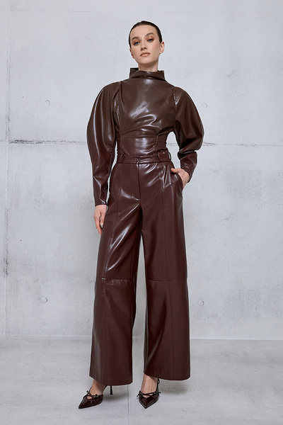 WIDE-LEG  FAUX LEATHER PANTS