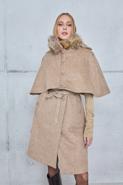 WOOL SLEEVELESS COAT WITH DETACHABLE CAPE