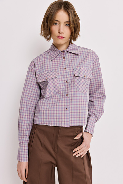 CROP CHECKERED SHIRT WITH POCKETS