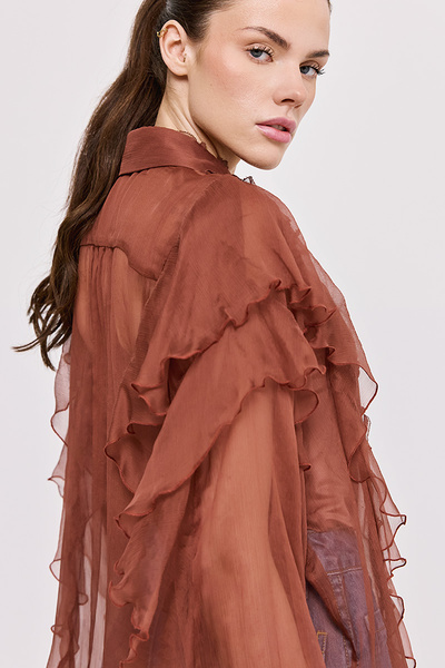 SILK SHIRT WITH RUFFLES AND EMBROIDERY